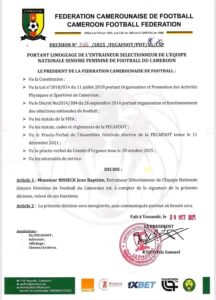 Le communiqué de la Fécafoot 